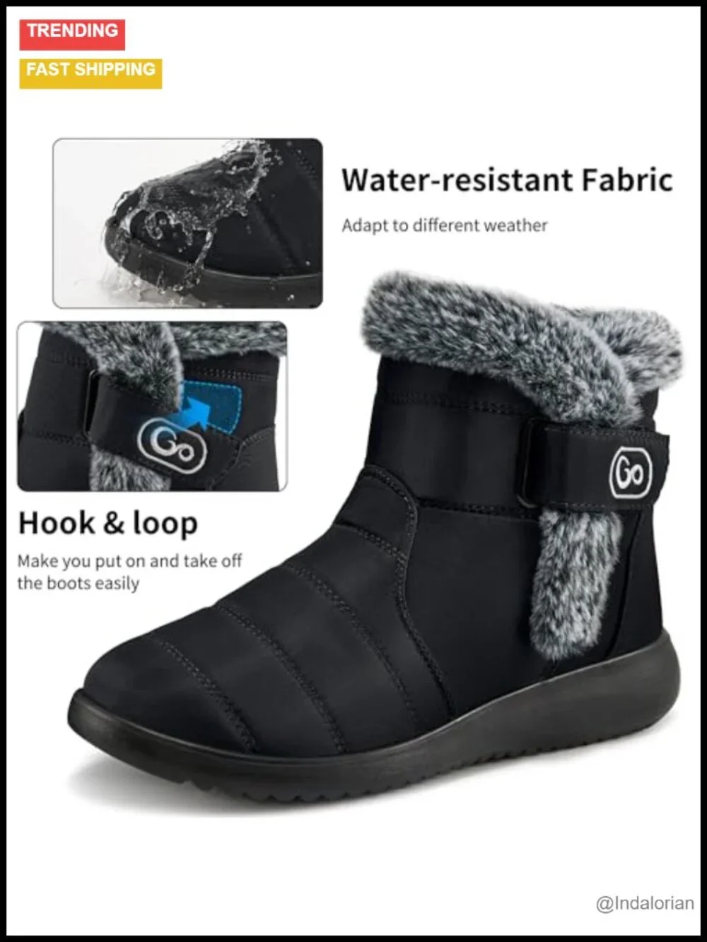 Waterproof Fur Lined Ankle Snow Boots Non Slip Outdoor Walking